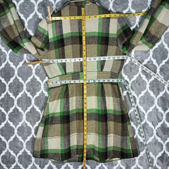 Me Jane Peacoat Jacket Womens Medium Belted Double Breasted Wool Blend Plaid - Picture 5 of 12